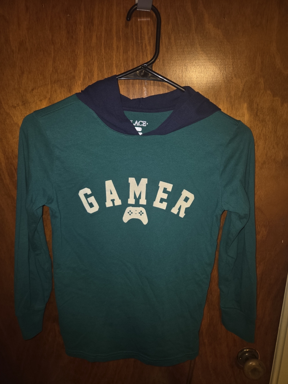 The Children's Place Boys Gamer Hooded Long Sleeve Graphic Tee Teal Navy 7/8